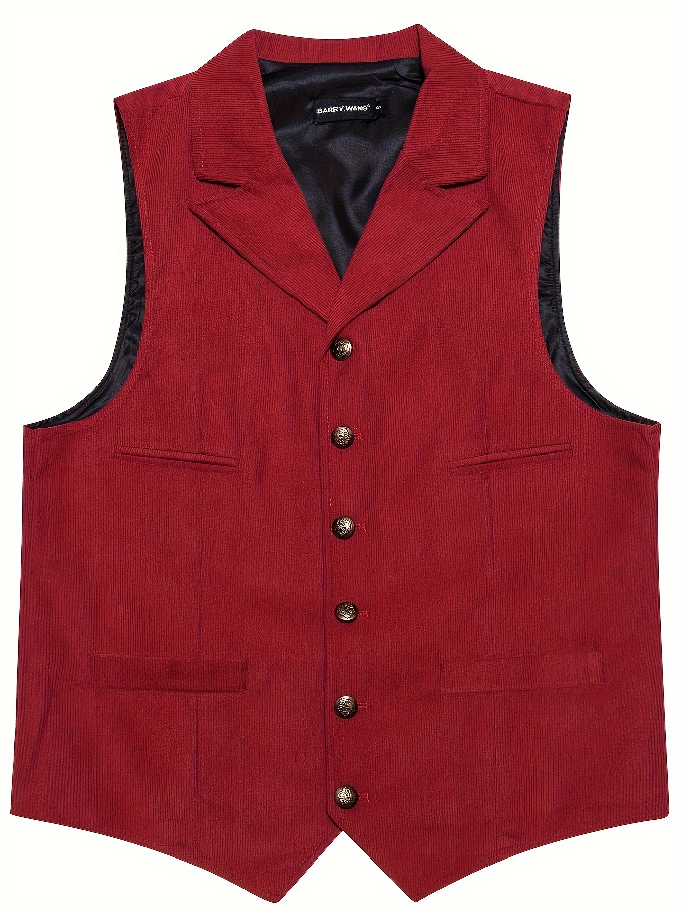 vintage corduroy vest men solid color polyester suit lapel