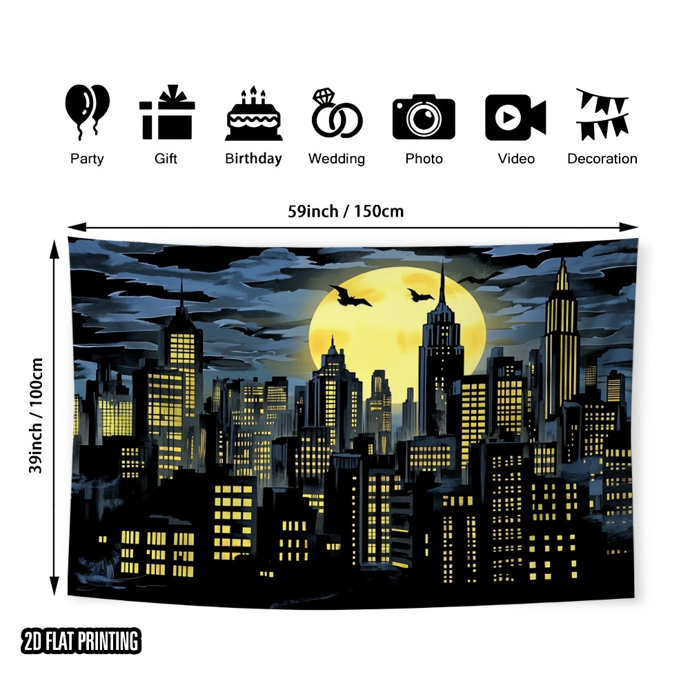 TEMU 1pc 2d Flat-printed City Backdrop For Nighttime Photography, Party Banners, Easy To Set Up, Suitable For Courtyards, Gardens, And Wedding Decor,