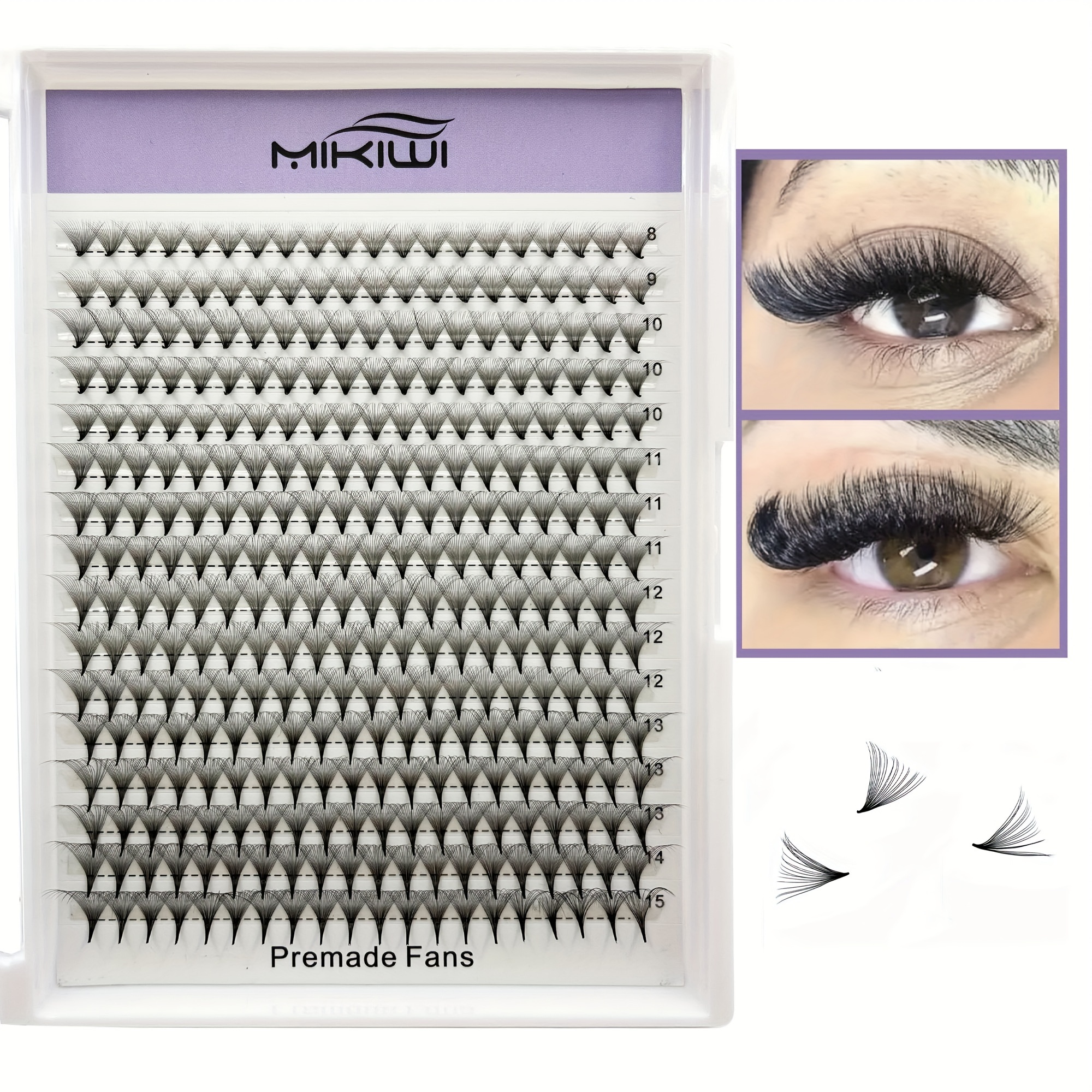 

320pcs Premade Fan Eyelash Extensions 20d Thickness 0.07 C/d Curling 8-15mm Eyelashes Middle Stem And Long Stem Premade Fans Russian Strip Volume Lash Extensions