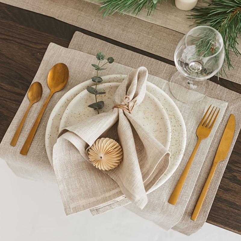 Set Of 6 Khaki Table Decoration Napkins, Linen Gift Napkins, Suitable For Weddings And Holiday Decor