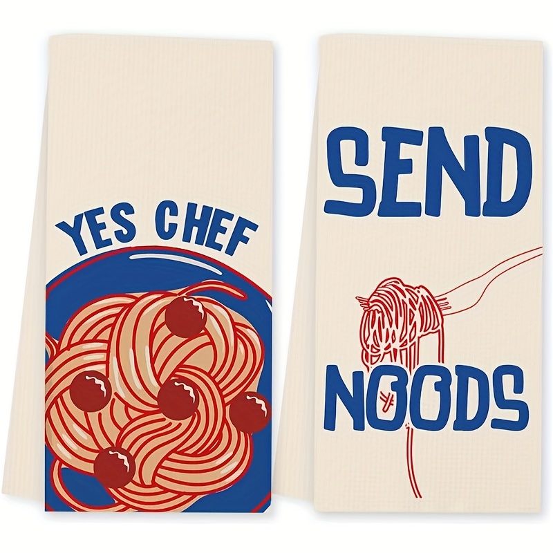 Image of 2pcs Italian Towels - Spaghetti Designs ("! ") - Super Absorbent Microfiber Cleaning Cloths For Cooking, Dishwashing, Housewarming Gifts - Chef Gifts For Women, (machine Washable)