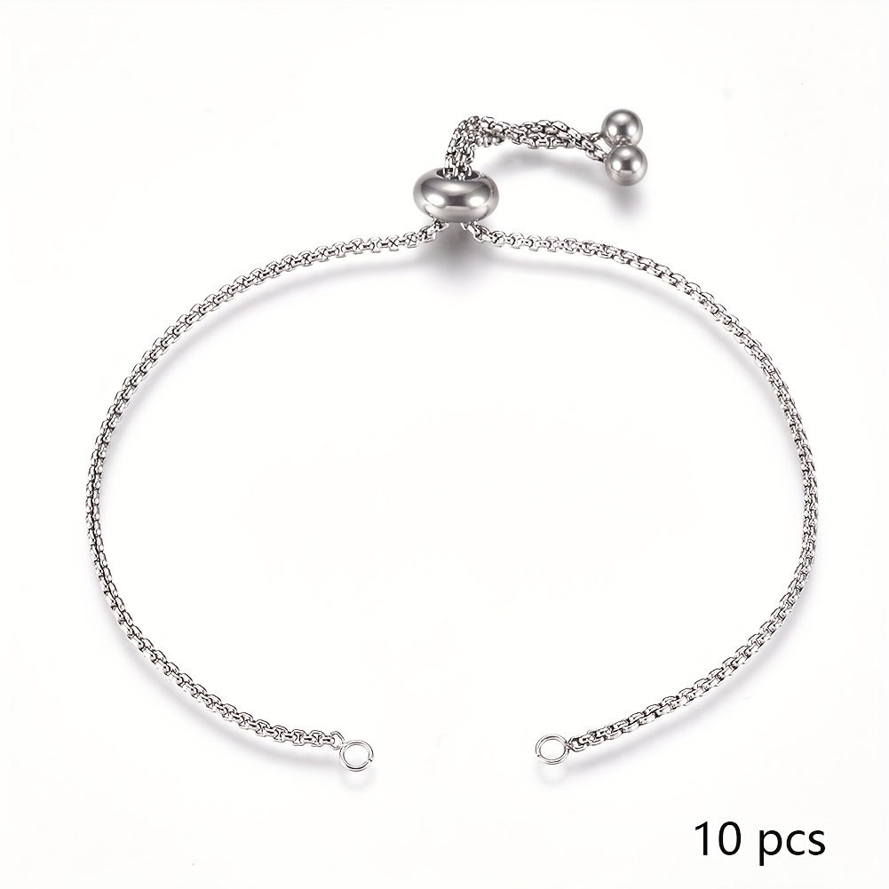 10 Adjustable 304 Stainless Steel Slider Bracelets, Suitable For Craft Making