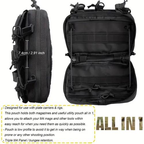 Triple Magazine Pouch with Accessories, Compatible with M4 16 Magazines, Featuring MOLLE/PALS Webbing System, Practical Multi-Functional EDC Small Tool Bag with Multiple Compartments