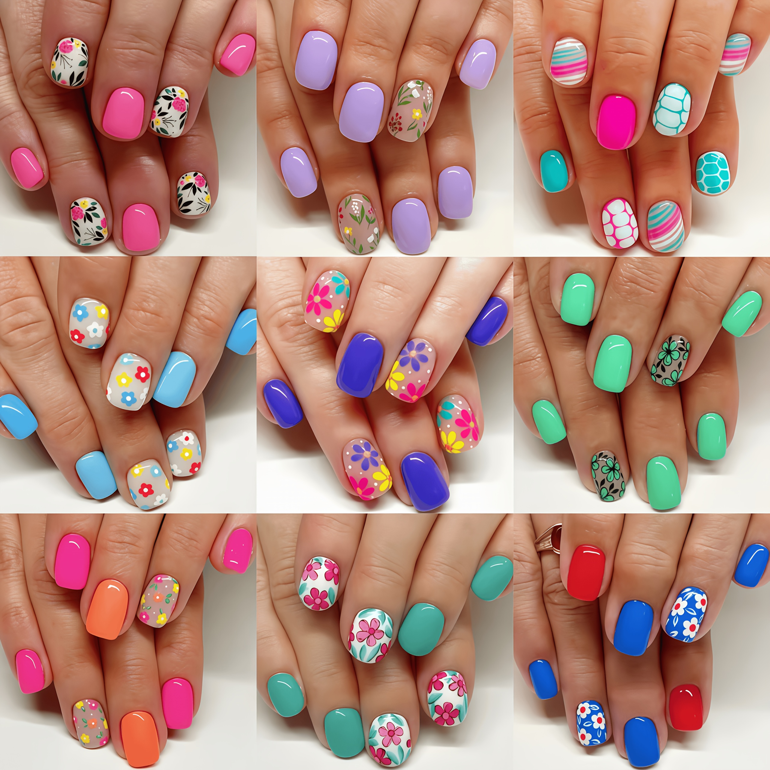 TEMU 216pcs Short Oval-shaped Press-on Fake Nails, In Colors Such As Pink, Purple, Blue, And Green, Featuring Easy Floral And Plant Patterns,