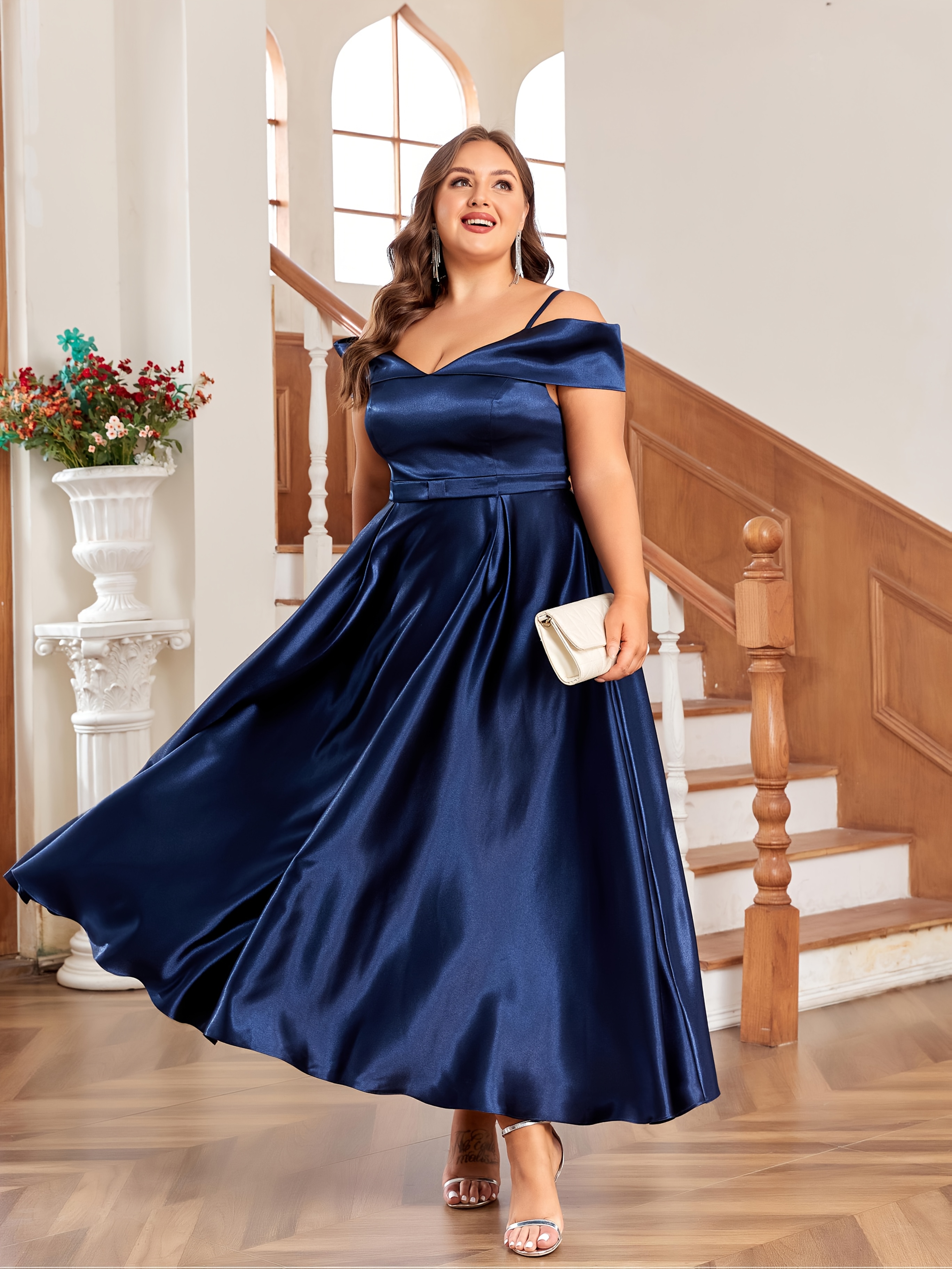 plus size elegant shoulder womens party dress plus size a Temu