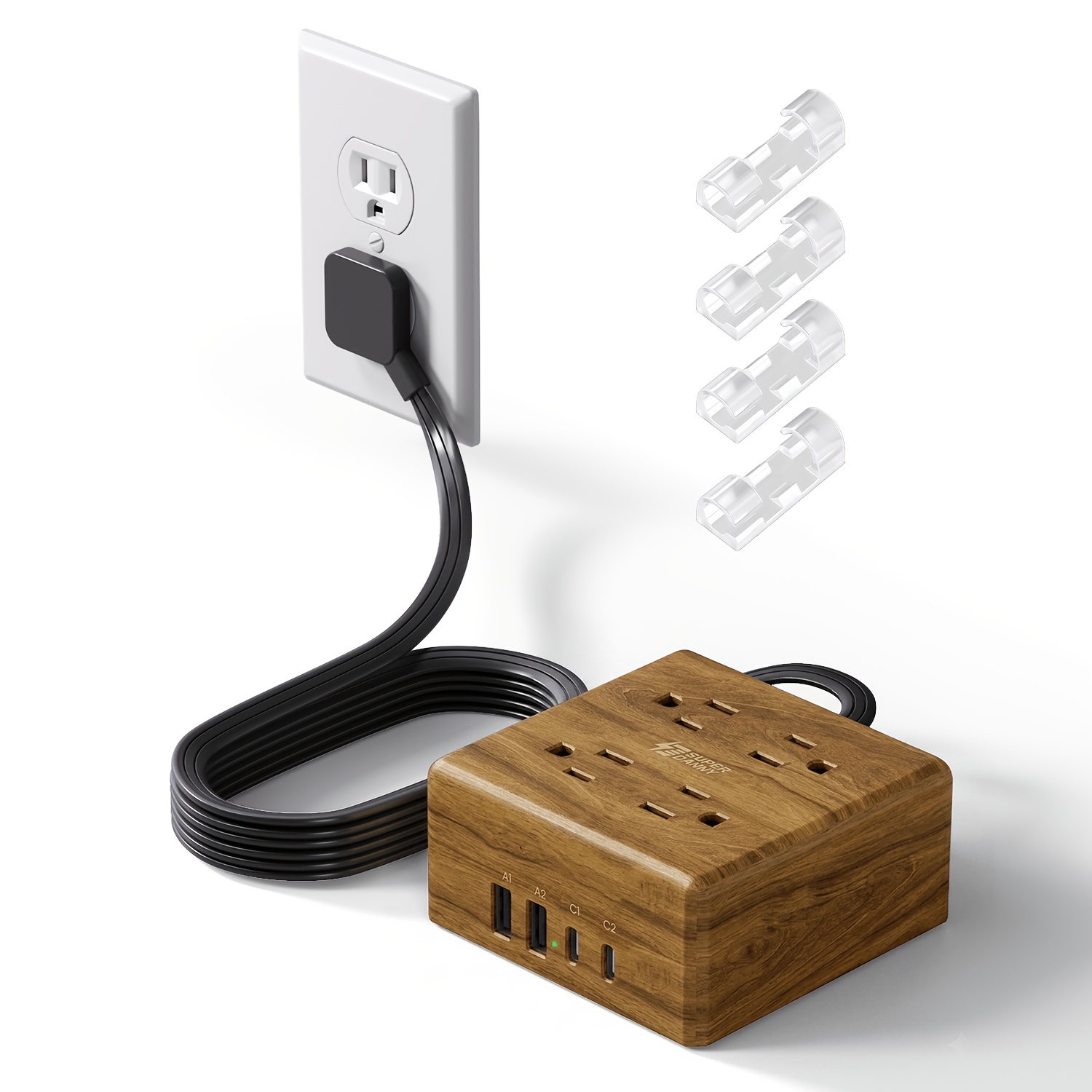 TEMU 4-outlet Power Strip Protector With 4 Usb Ports | 900j Protection | 5ft Extension Cord | Desktop Charging Station For Home Office Dorm | -saver