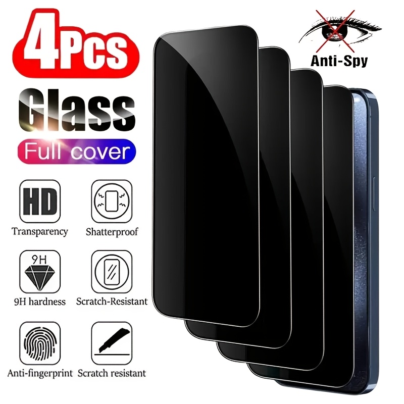 

4-pack Tempered Glass Screen Protector For /15/14/13/12/11/pro Max/plus/pro, Full Coverage Anti-spy, , Shatterproof, -resistant, 9h Hardness,