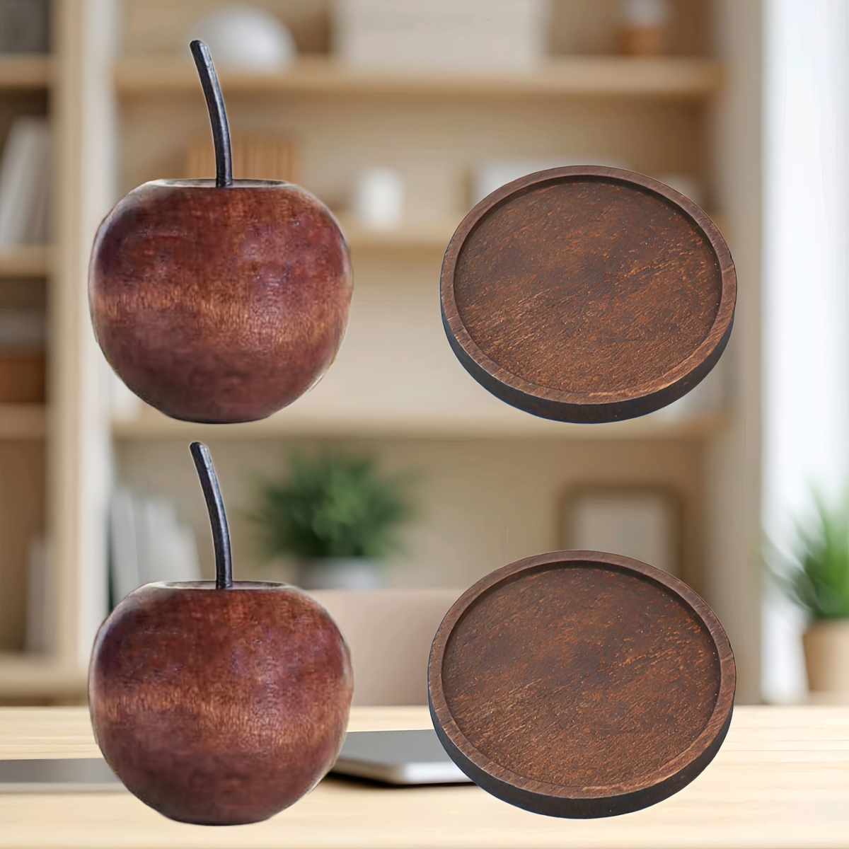 Image of 4pcs Wooden -shaped Diffuser Wood Ornaments, Suitable For Car, Home, Desktop Decoration, Wooden Diffuser With Tray, Holiday Decorative Ornaments, Gift, Natural Wooden Diffuser Decor, Unpowered