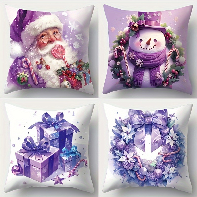 

Jit4pcs Christmas , Purple , Snowman Pattern, , 18x18inch - Suitable For , Car, , Sofa, , Types -