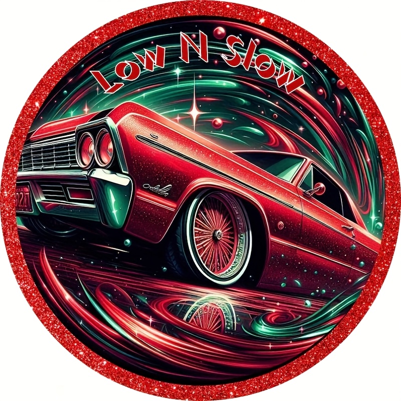 

[eyecatching Design] Lowrider Aluminum Sign - "low N Slow" Vintage Car Wall Decor With Psychedelic Background, Classic Garage & Shelf Accent, Metal, Easy To Hang, Car Decor