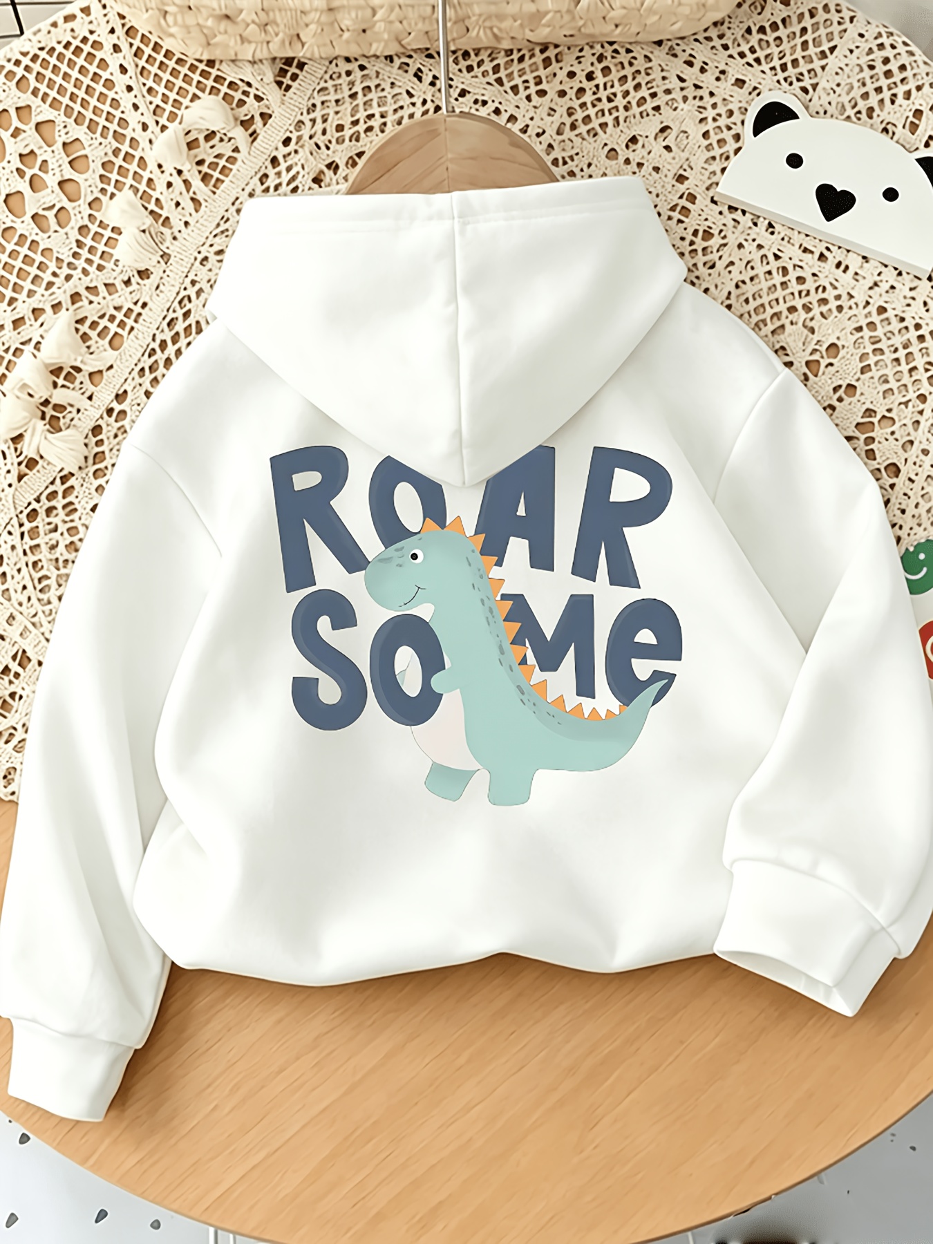 Children's Hooded Long Sleeve Sweatshirt with Dinosaur Print