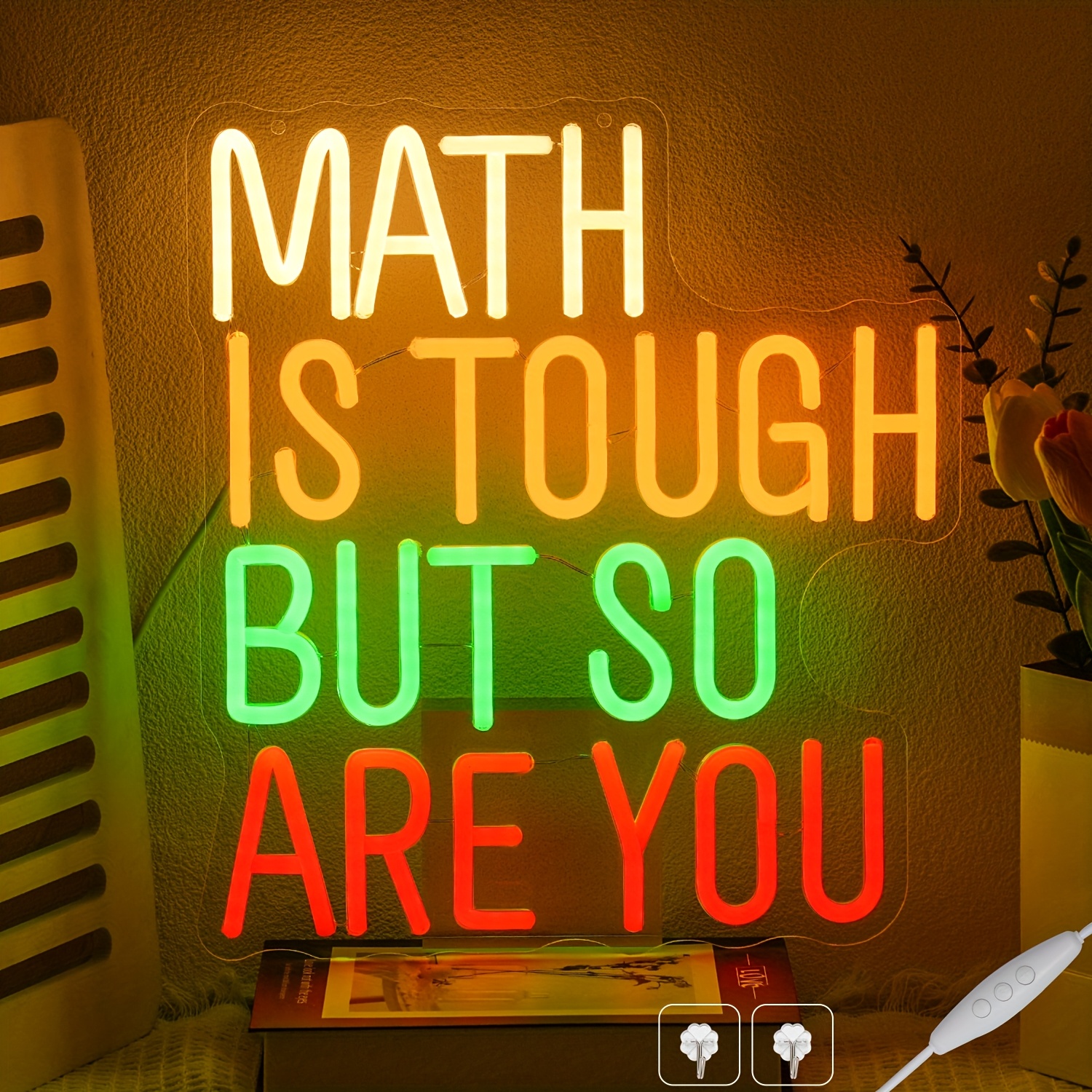 TEMU Math Is Tough But So Are Sign For Classroom Inspirational Colorful Math Neon Light Dimmable Student Led Light Up Signs For Classroom Bedroom