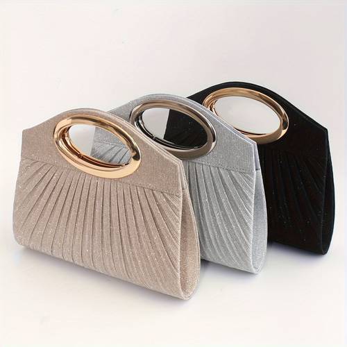 item picture elegant sparkling evening clutch bag for women handbag surface pleated design dual magnetic clasp closure crossbody style suitable for wedding parties and evening events