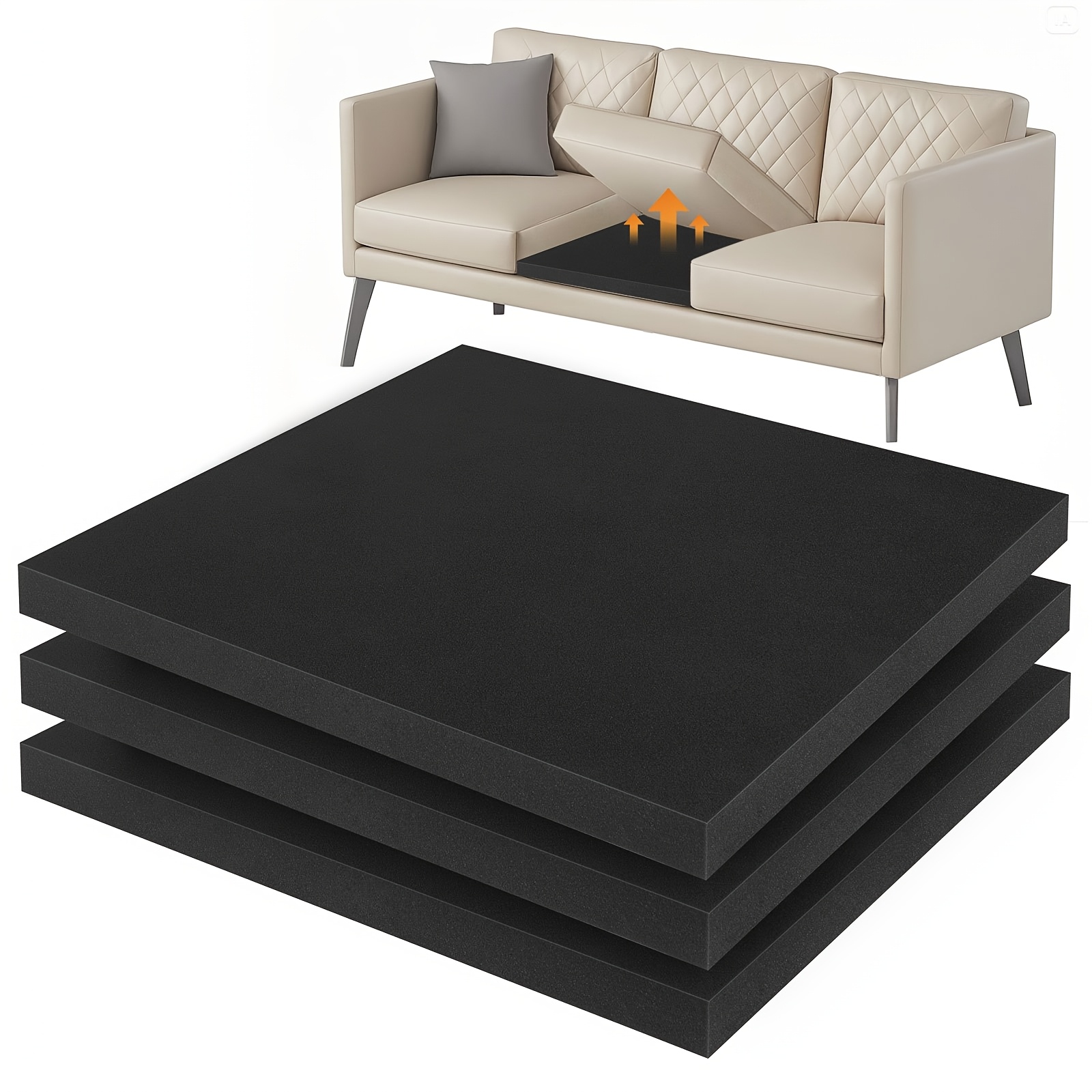TEMU 22"x22" Couch Cushion Support Made Of 40d High-density Foam, Designed To For Sagging Seats And Cushions. In Black For Couch Seat Reinforcement,