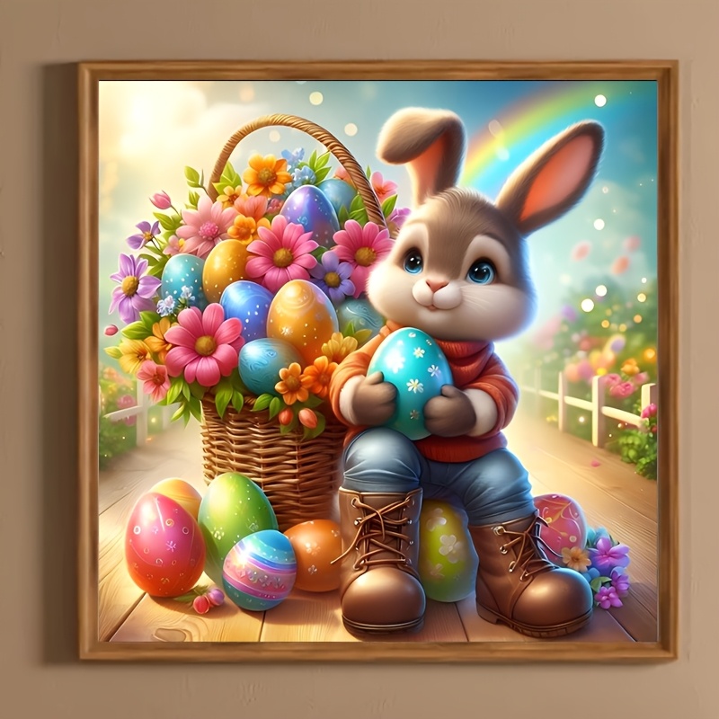 TEMU Easter Bunny & Egg 5d Diy Diamond Painting Kit - Drill, Canvas Art For Living Room, Bedroom, Study Decor - Gift