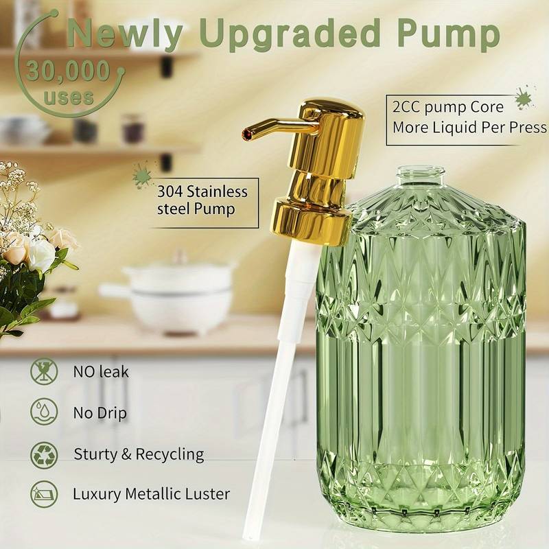 Accessori Bagno WHOLE HOUSEWARES Set Di 4 Accessori Da Bagno In Vetro Decorativo Verde Lucido | Dispenser Di Portaspazzolino Vasetto Cotone Bagno