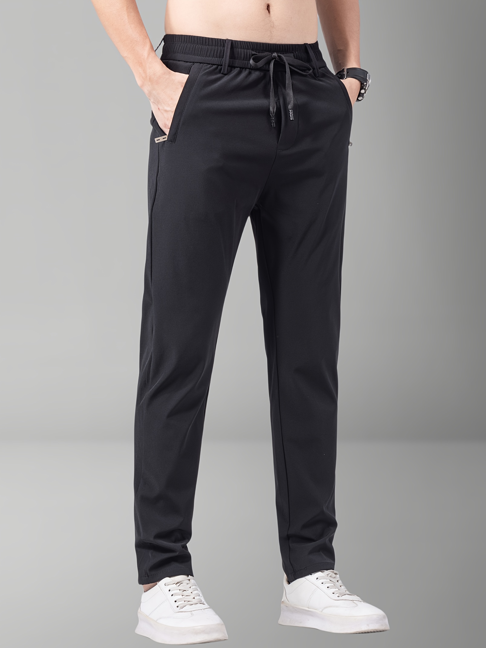 mens summer sports pants gray drawstring waist zippered pockets casual outdoor athletic wear for tennis golf casual athletic wear casual sportswear polyamide fabric details 15