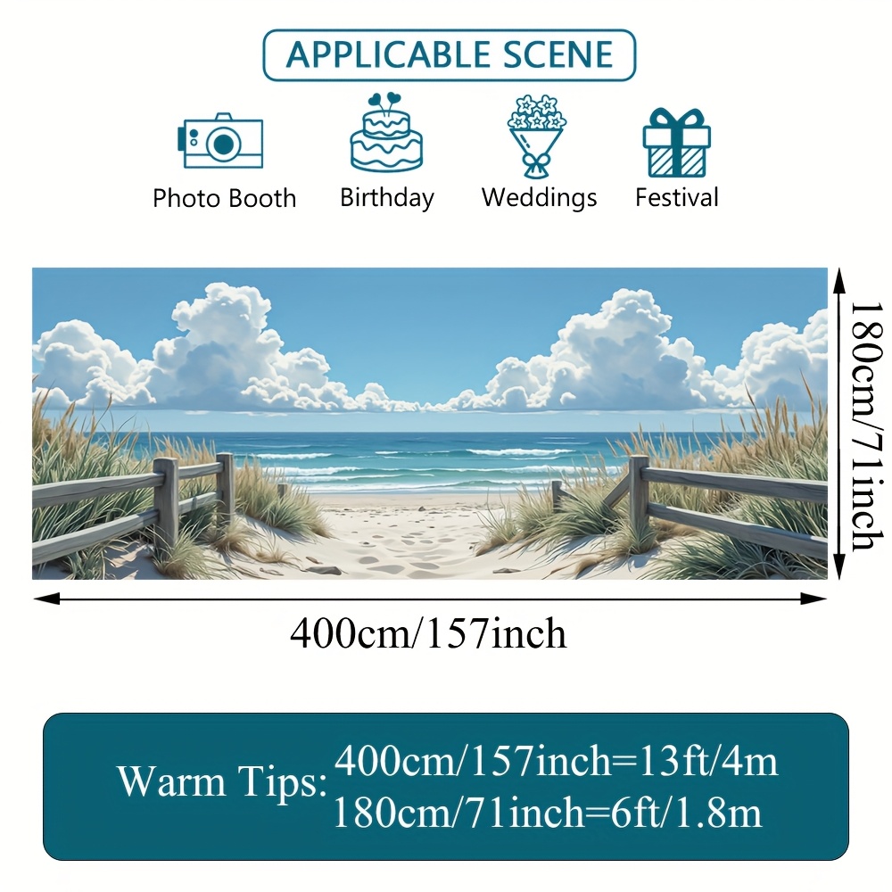 TEMU 2d Door Banner 1pc Coastal Beach Garage Door Banner - Large Polyester Fabric With Ocean, Sand, And Clouds Design, Fall Parties And A Festive