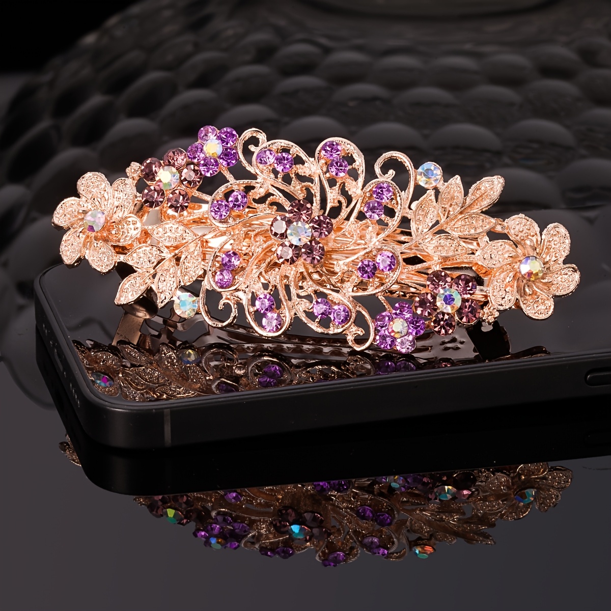 TEMU Elegant And Versatile Rhinestone Hair Clip, Large Spring Clip For Ponytails, Adult Women's Side Clip Hair Accessory, Essential For Commuting And
