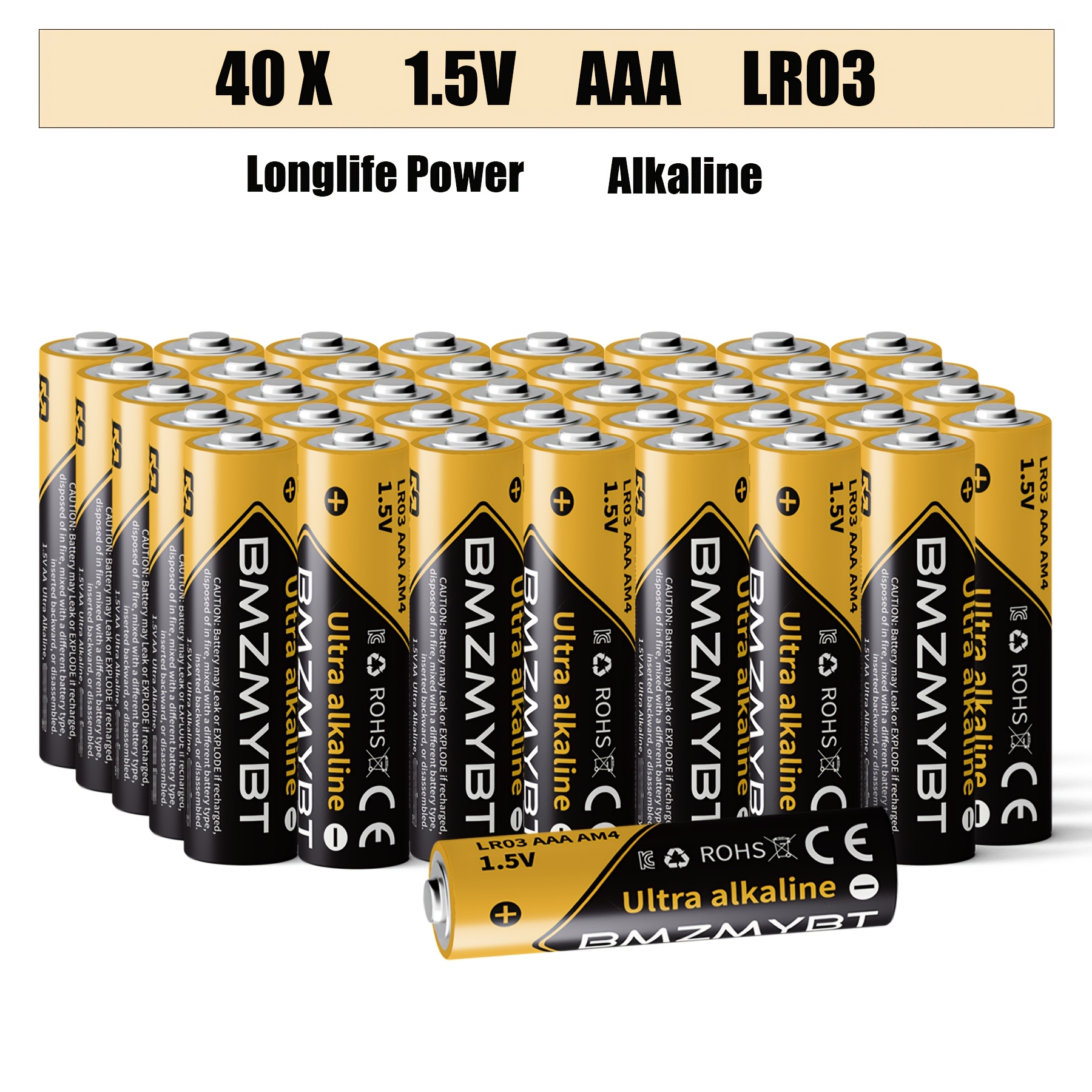 High--pack Of Aaa Alkaline Batteries, 1.5 Volts, Non-rechargeable, Ultra Long-lasting, Safe And Durable With A Leakproof Design, Featuring -year , Suitable For Flashlights, Toys, Remote Controls