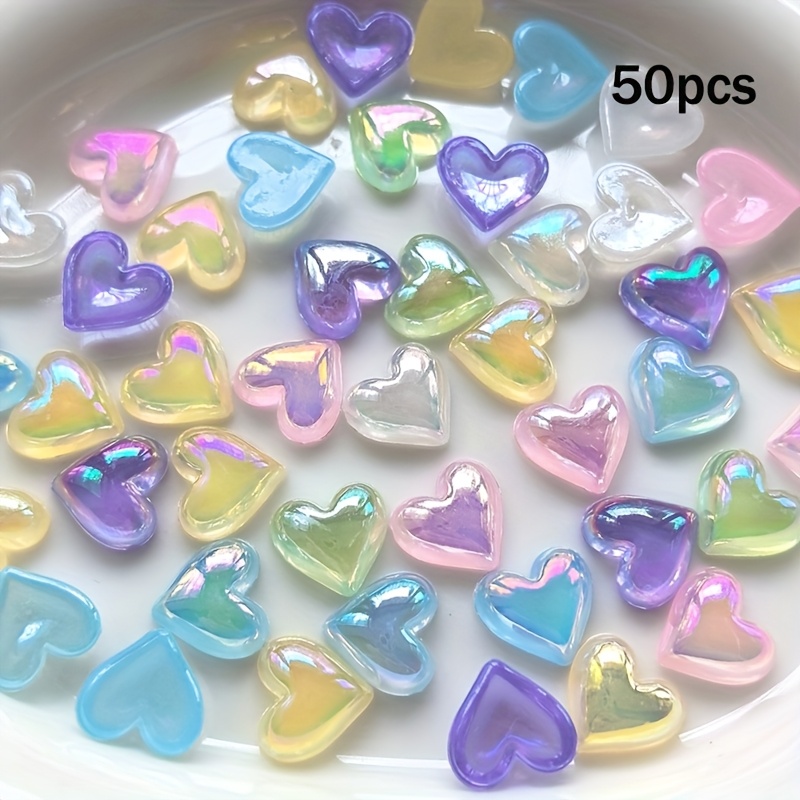 TEMU 40/50pcs 0.51in Random Color Mixing Transparent Hearts Ab Colorful Acrylic Love Flat Bottom Rhinestone Handmade Jewelry Additions Materials