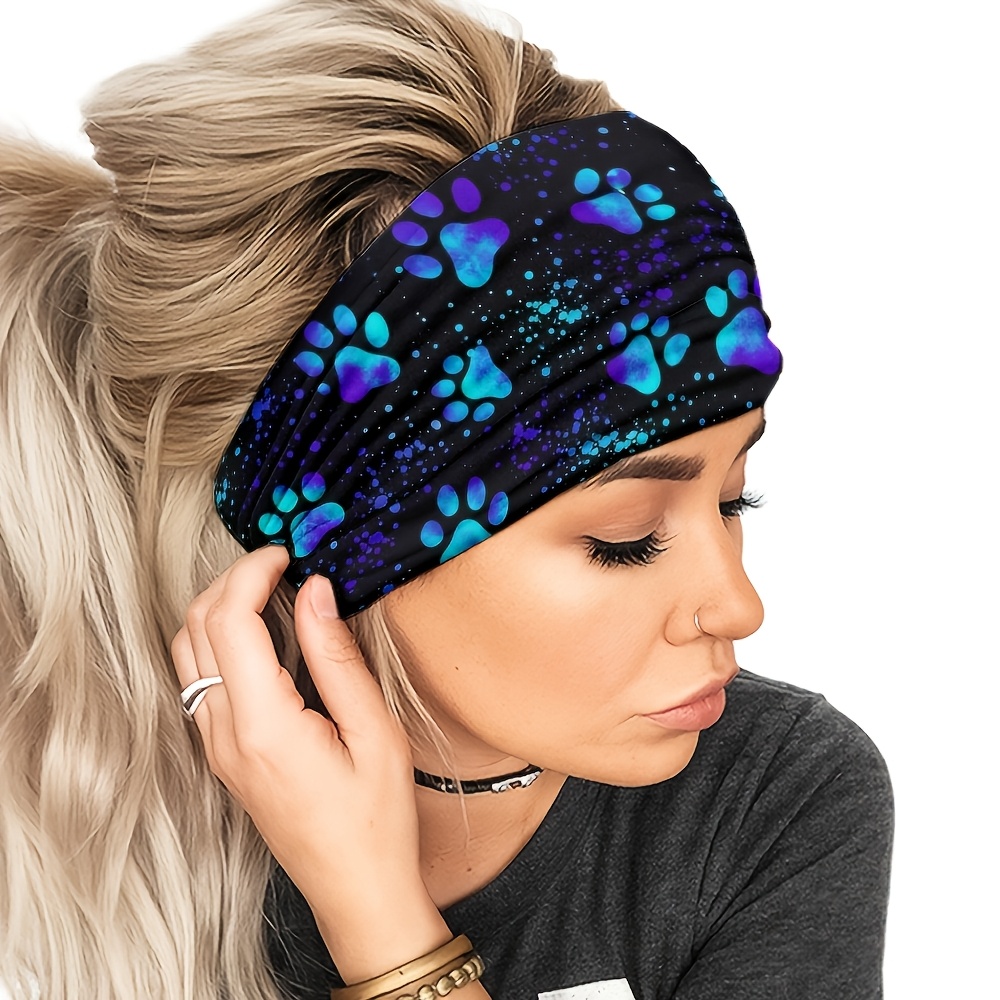 TEMU 1pc Women's Wide-fit Non-slip Elastic Headband Suitable For Yoga, Running, Gym Workouts & Daily Wear - Abstract Blue- Print Hair, Machine