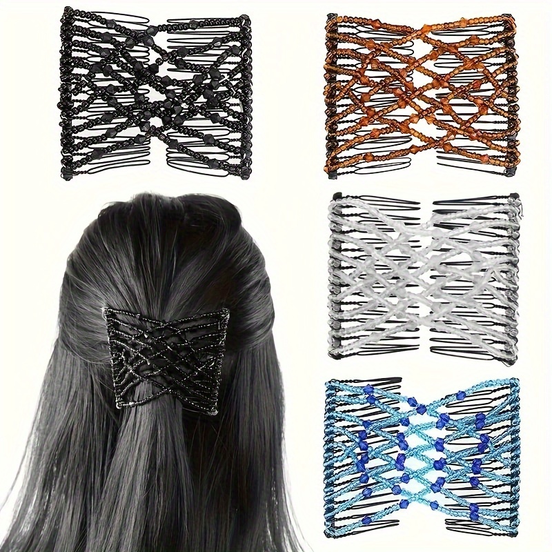 

4pcs/pack Elegant Magic Hair Comb Clips Set - Vintage Hand-beaded, Stretchable, Easy Styling For All Hair Types, Suitable For Curly Hair, Ideal For Everyday Wear