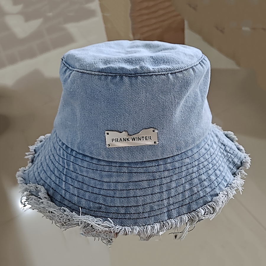 Bucket-Hat Distressed Sun-Protection Washed-Cotton - Summer Wide