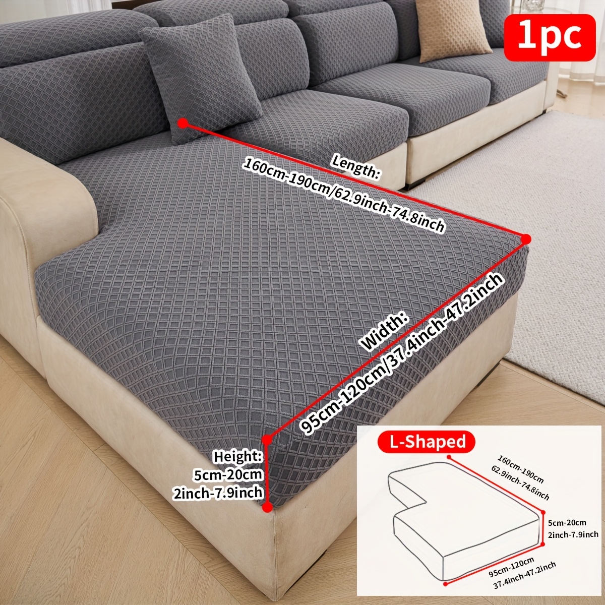 Image of 1pc Stretch Sofa Cover, Easy , Small Grid Pattern, Color, Dark Gray, Light Gray, Rice White, Color Optional, Grid Pattern Sofa Cover, Stretchable And