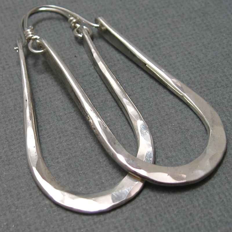 TEMU Artisan Silvery Hoops, Handmade Long Hoop Earrings,, Artisan Horseshoe Hoop Earrings, Silvery Earrings,