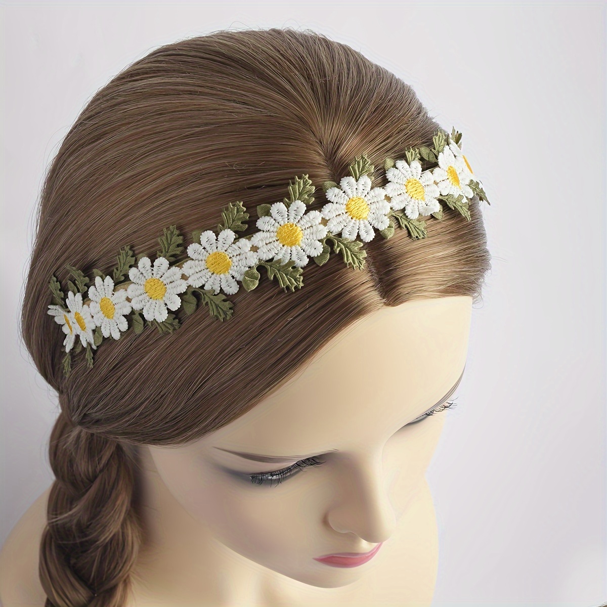 

1pc Elegant Daisy Flower Leaf Decorative Head Band Retro Non Slip Wide Brimmed Hair Hoop For Women And Daily Use Wear