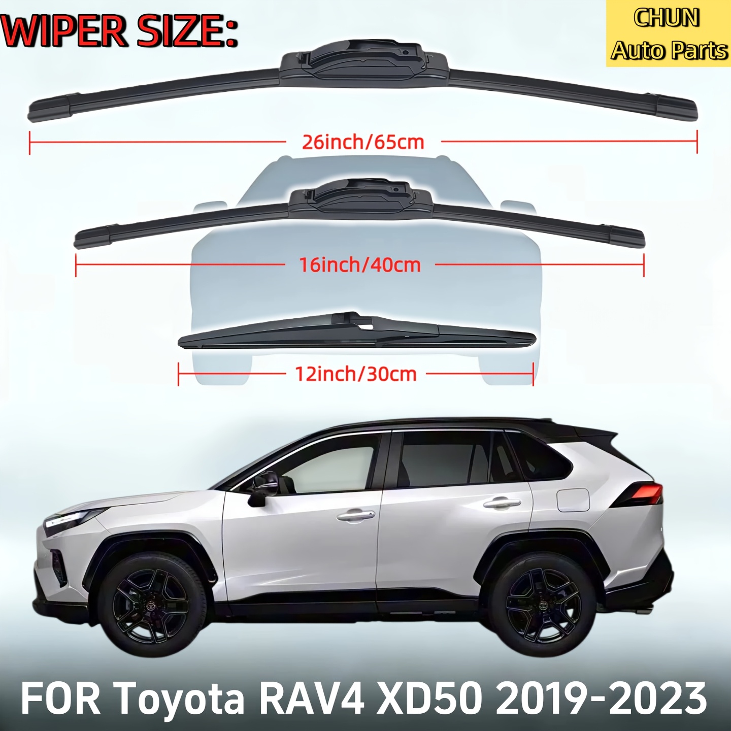 TEMU Suitable For Rav4 2019-2022 Models, 26-inch   16-inch   12-inch Windshield Wiper Blade Replacement, Front And Rear Wiper Blade Set, Durable,