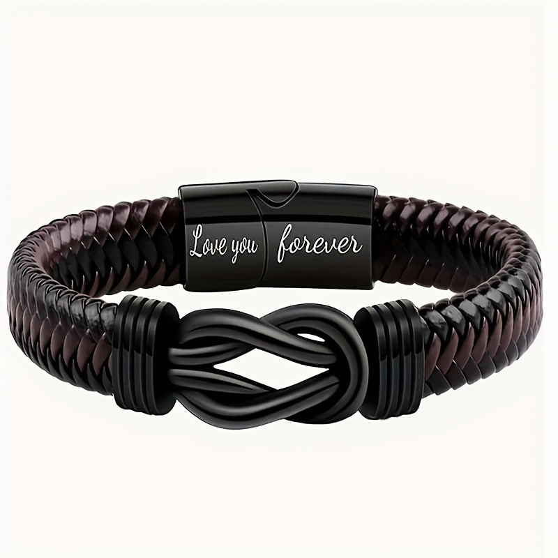 TEMU 1pc Men' & Women' Pu Bracelet With Infinity Charm - Suitable For Daily Wear, Gift For Son, Husband, Boyfriend, Elegant Accessory, Pu & Charm For