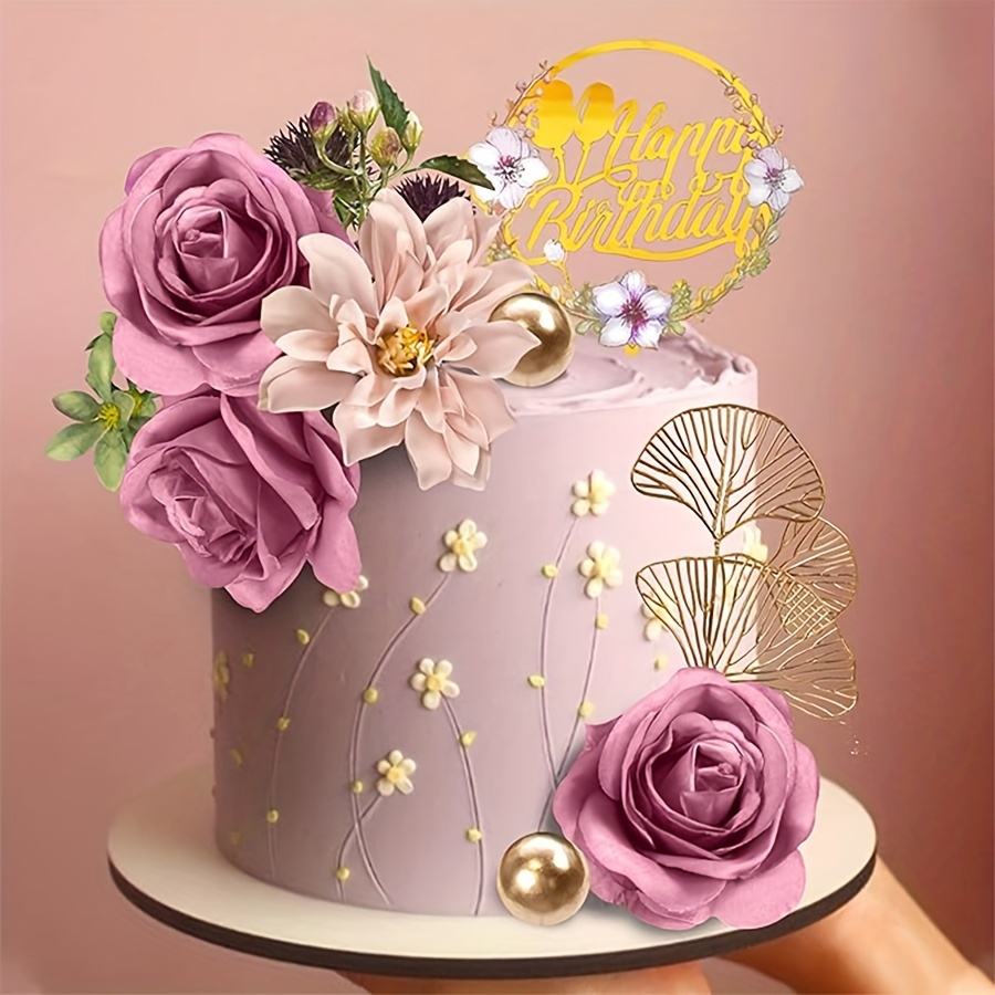 12 Flowers Cake Decoration Artificial Roses Happy Birthday Cake Decoration Suitable For Birthday Parties Wedding Supplies