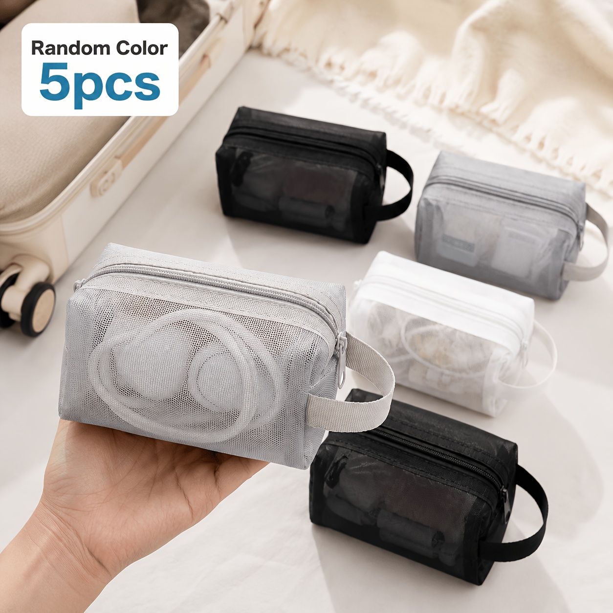 5-Pack Random Color Mini Mesh Makeup Pouches