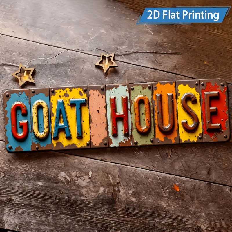 TEMU Panneau métallique 2D plat 1 pièce - Décoration murale rustique de ferme avec motif de chèvre et de - Art mural suspendu/extérieur en aluminium