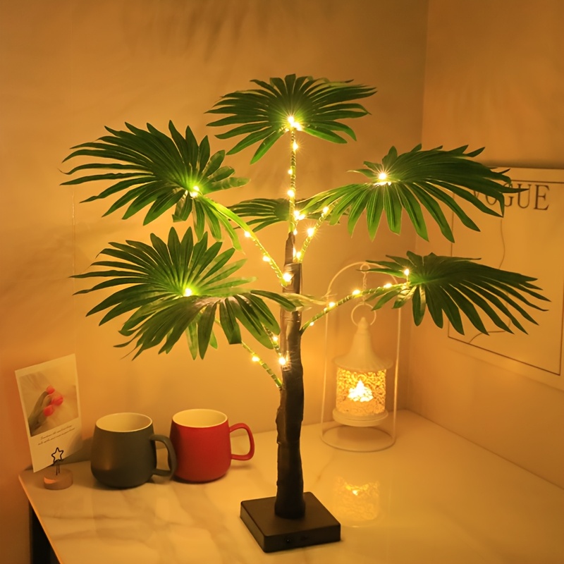 

1pc Modern Led Palm Tree Decorative Lights, Usb Powered Tabletop With Switch Control, Plastic Countertop Flickering Tree For Room Types, Festive Party Atmosphere Lighting Without Battery