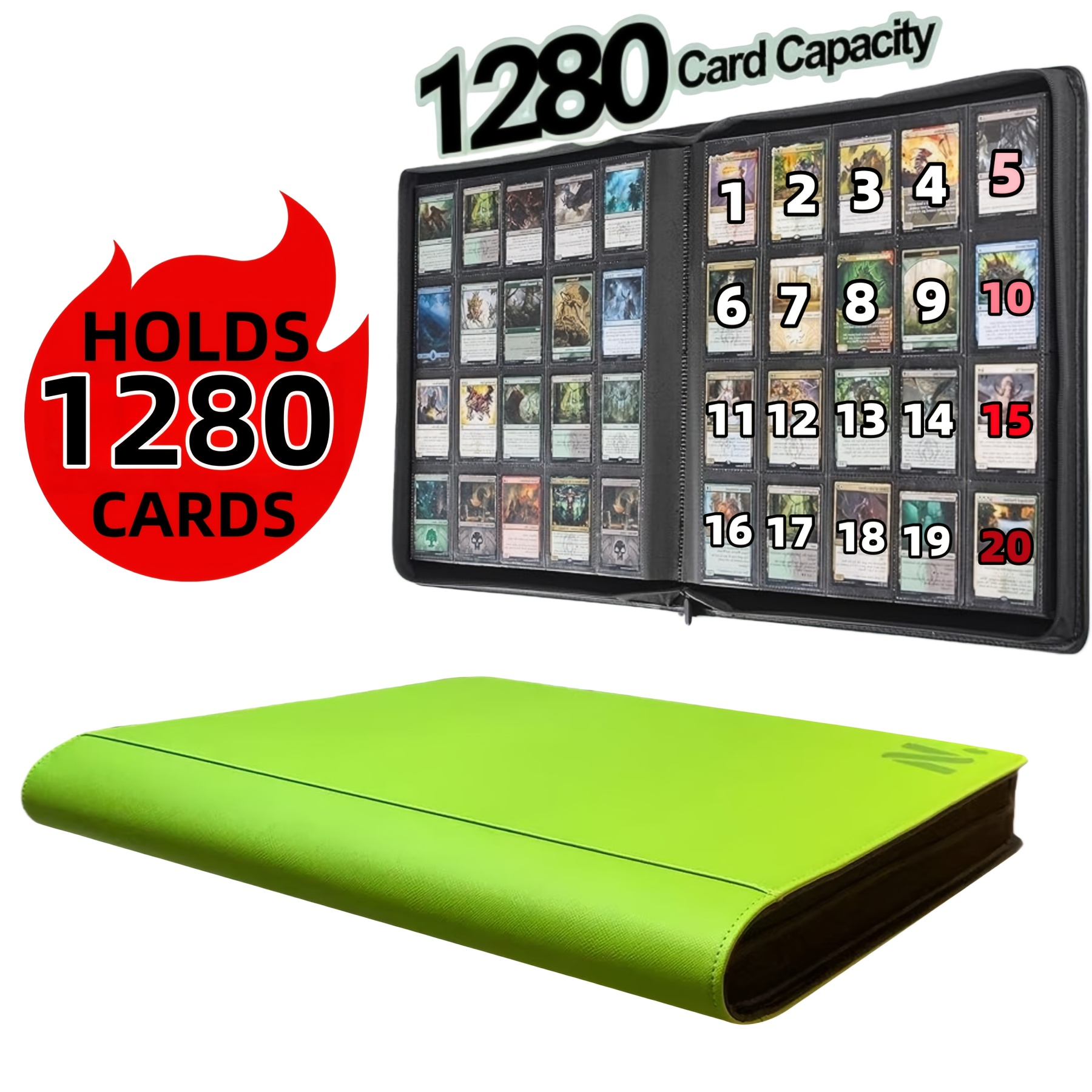 TEMU Extra Large Capacity 20-slot Album, 1280 Card Slots, Clip Collection, 9.5x6.8 Inches, Holds Sports Cards, Game Cards, Anime Cards, Photo Cards