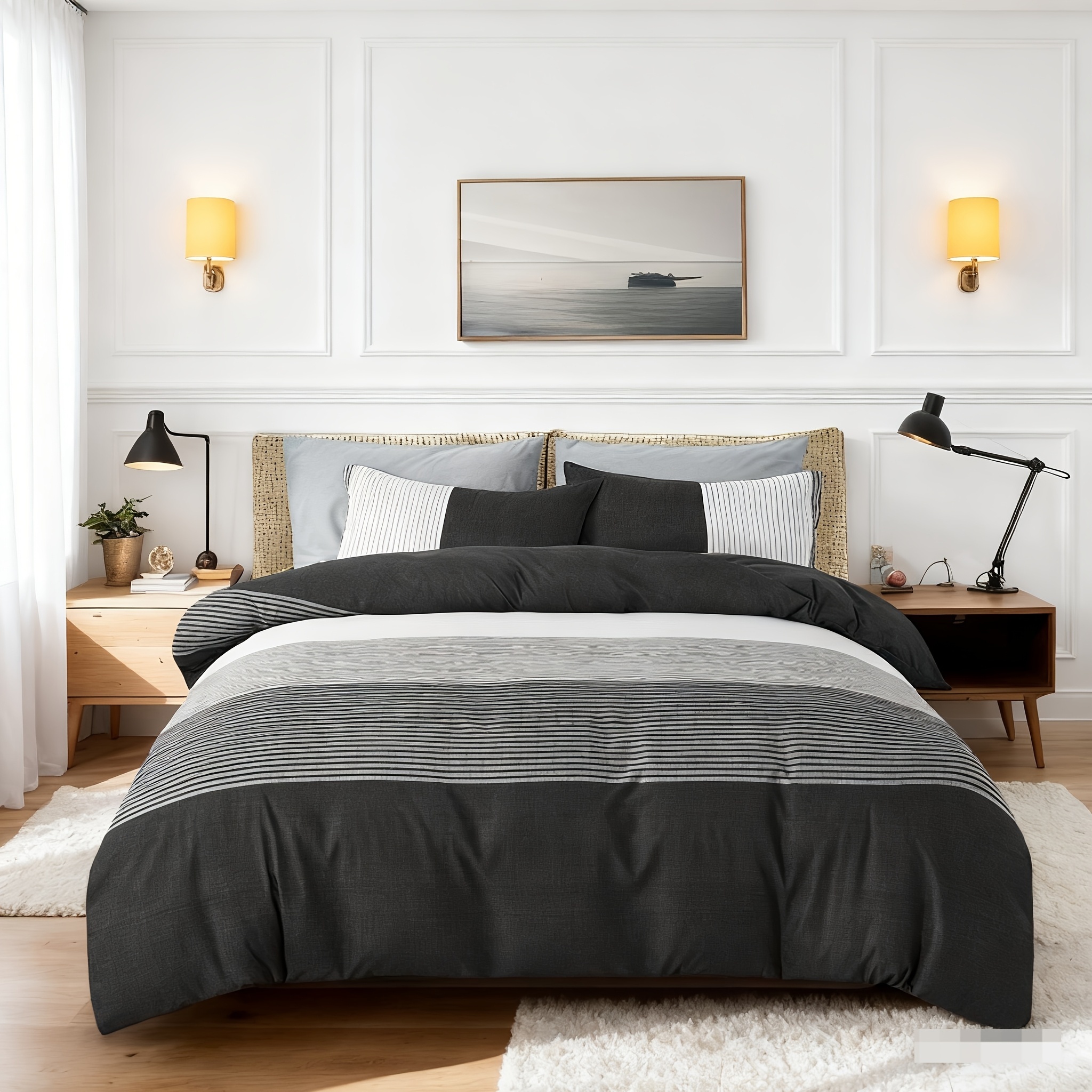 TEMU Sleepbella Down Alternative Comforter Queen Size, Ultra Soft Fluffy Winter Bedding Duvet Insert, Reversible Stripe Quilt, Gift