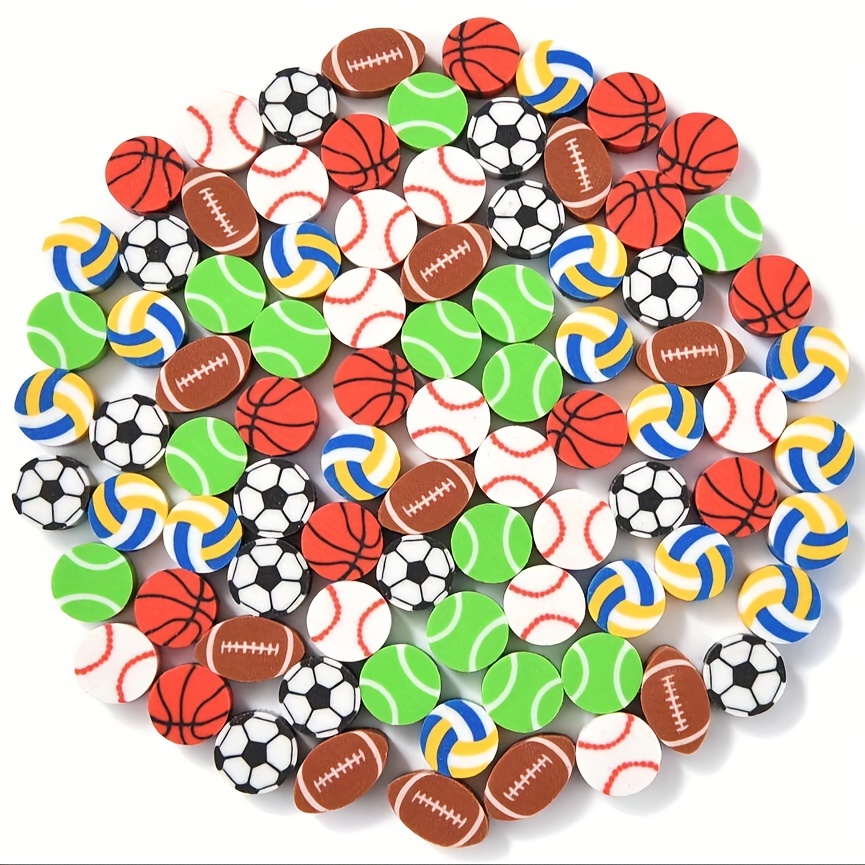 

100pcs Mini Sports Erasers - Football, Basketball & More - Fun Novelty Pencil Erasers For Kids - Perfect For Classroom Rewards & Party Favors