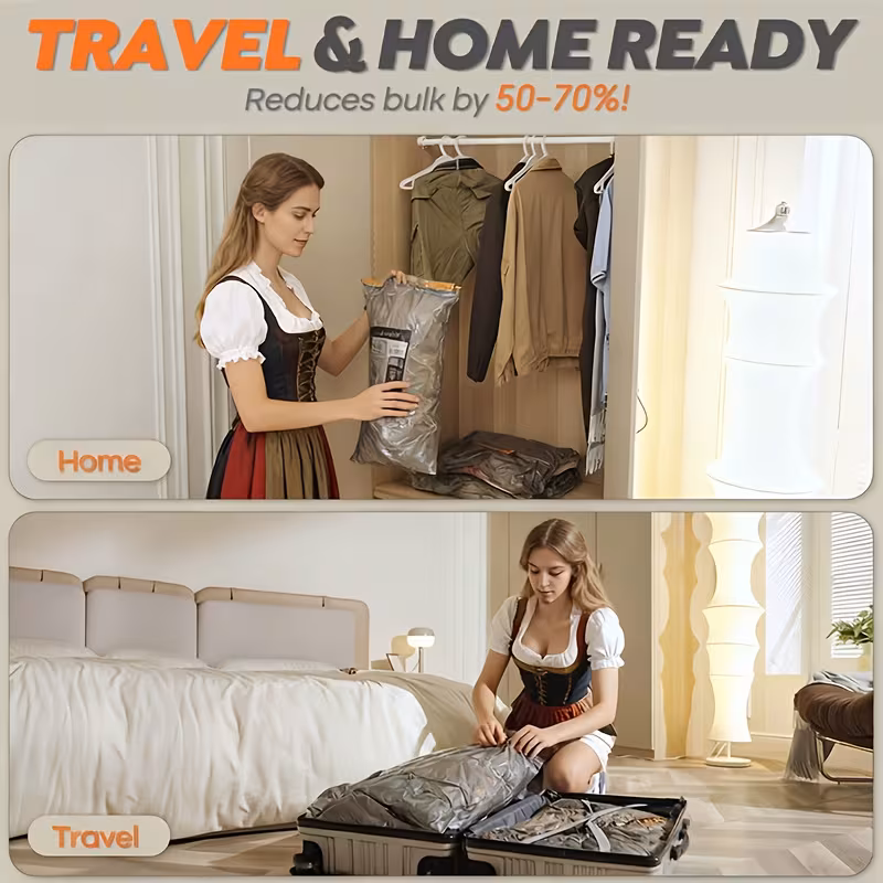 4pcs vacuum compression bag set sml and hand pump travel storage bag suitable for storing clothes blankets pillows etc moving backpacks wardrobes vacuum storage dust bag space protects clothes Product details 4