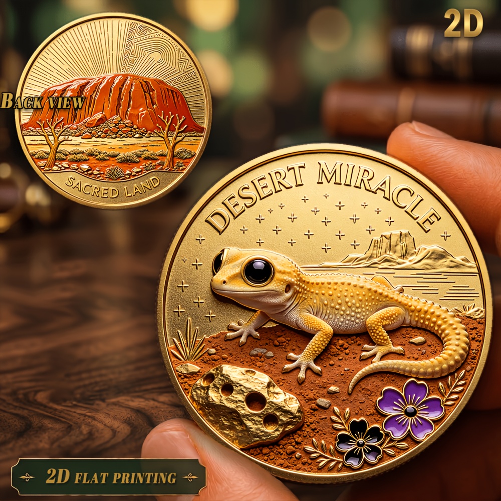 TEMU Replica Coin 1pc, 2d Desert Lizard And Sacred Land Pattern Exquisite Collectible Coin, A Commemorative Coin Showcasing Australia's Iconic