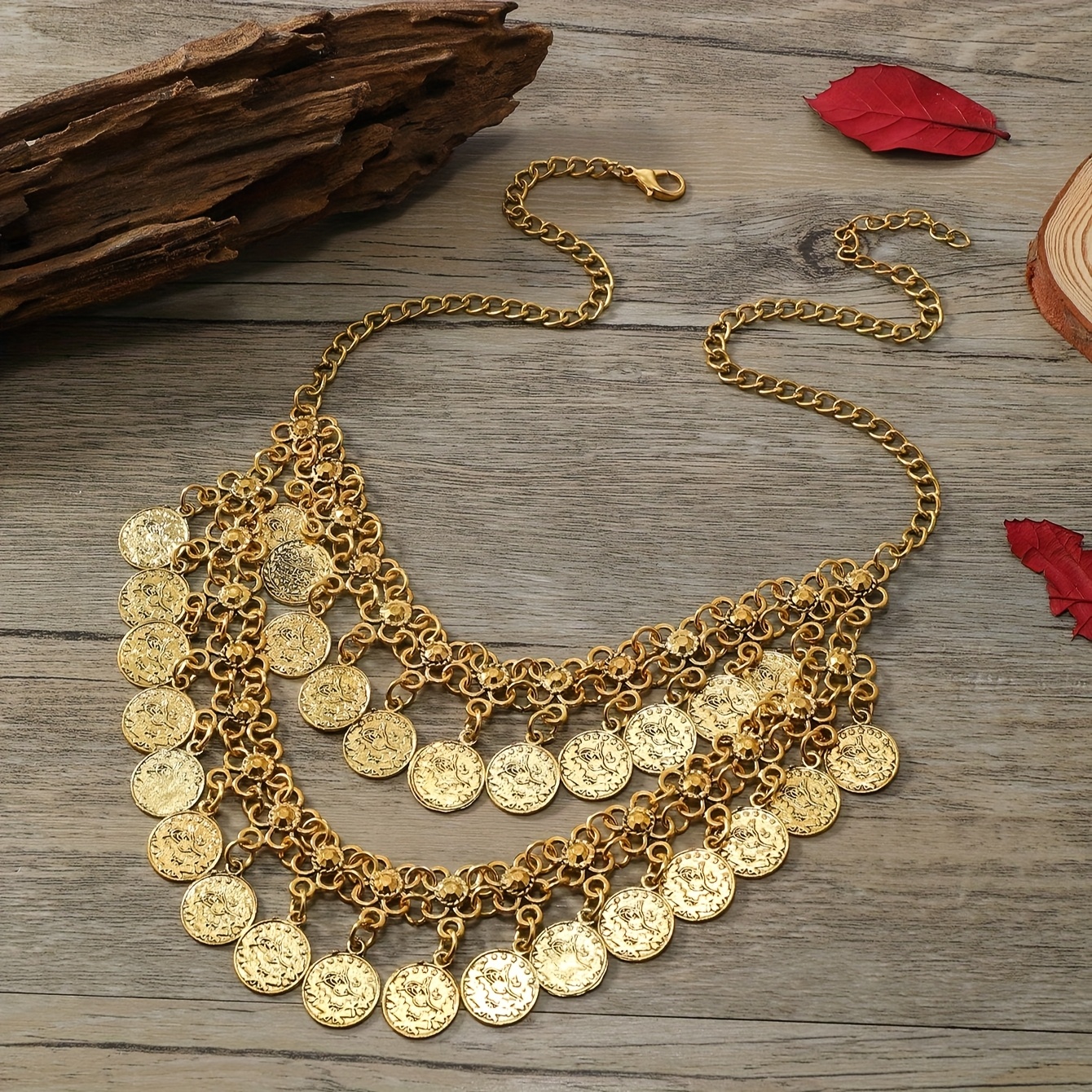 TEMU Vintage Style Coin Tassel Necklace For Women, Casual Party Ethnic Additions, Short Choker