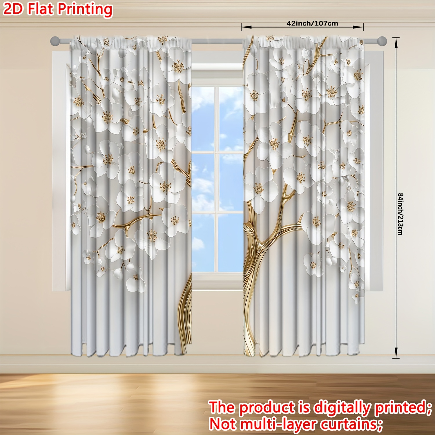 TEMU 2d Flat - 2d Flat - Launch 2d Flat Printing 2pcs Art Relief Curtains For Home Decoration - Rod Pocket Window Covering For Bedroom, Office,