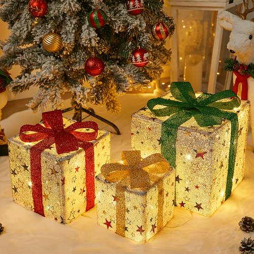 3pcs christmas gift box lamp transparent gift box with strap led luminous gift decoration box light ip66 diy box packs christmas tree decoration lamp halloween christmas decorations lamp home decoration christmas gift 50 led beads