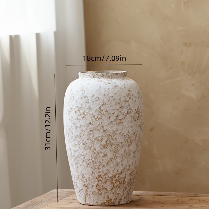 E-shop Vintage Rustikale Keramikvase - Bauernhaus Rundes Blumendekor mit Gefleckten Glitzerakzenten, Großes Zentrumstück für Wohnzimmer, Schlafzimmer,