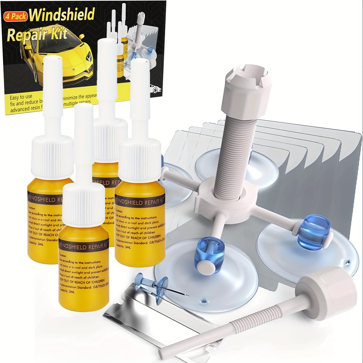 

Windshield Repair Kit, Upgraded 4 Pack Windshield Crack Repair Kit, Windshield Chip Repair Kit With Pressure Syringes, Glass Repair Kit Fluid Quick Fix For Chips, Cracks, Star-shaped Crack