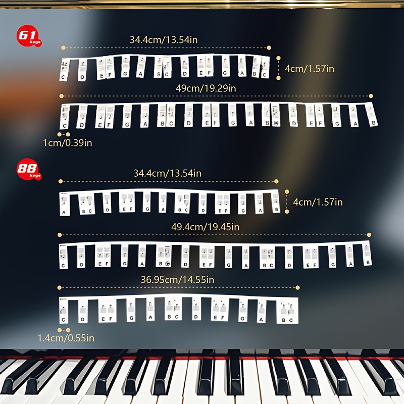 Etiquetas de notas para teclado de piano de silicona, 88/61 teclas, guía reutilizable para principiantes, tamaño completo, blanco y negro, sin calcomanías, duraderas, regalo ideal para las fiestas.