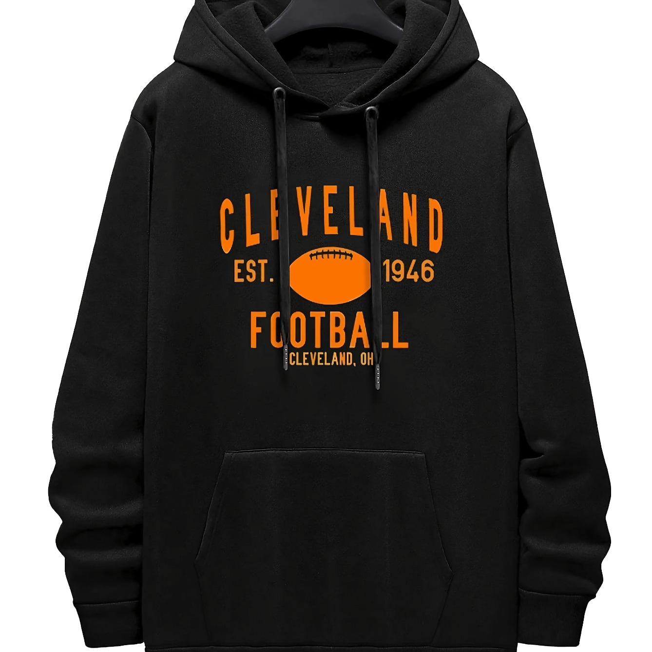 

1pc Football Team 1946 Est. Long Sleeve Hoodie - Casual Polyester Sweatshirt With Geometric Pattern, Regular Fit, Slight Stretch, Knit Fabric, No Belt - Men' Print Hooded Pullover For & Christmas Gift