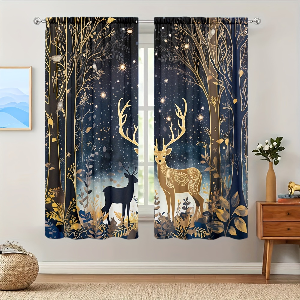 TEMU 2pcs Style Printed Curtain For Home Decor Rod Pocket Window Treatment For Bedroom, Office, Kitchen, Living Room, And Study